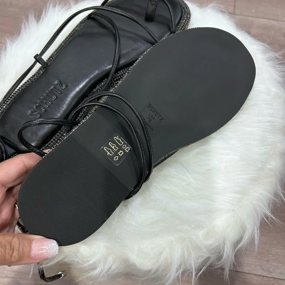⬇️ PRICE ⬇️ SCHUTZ • Kittie Crystal-Embellished Wraparound Ankle Sandals • 7B - Picture 3 of 7